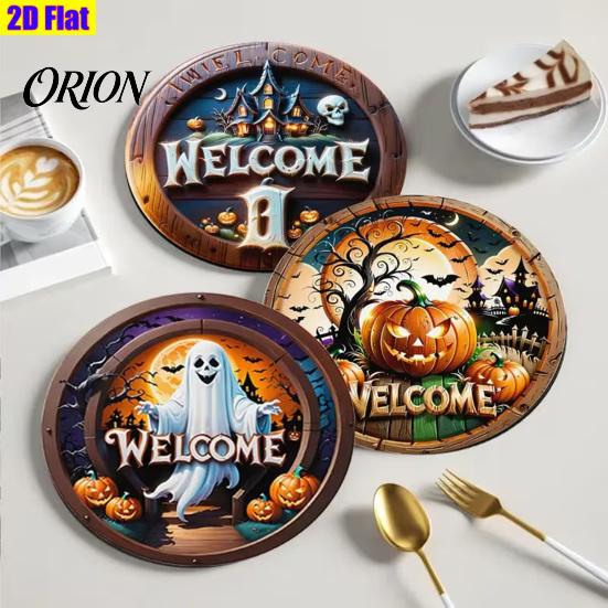 Halloween Wooden Coasters 6Pcs/Set Coasters, Retro Pumpkin Ghost Drink Heat Resistant Cup Holders Round Insulation Pads for Dining Table Holiday Decor