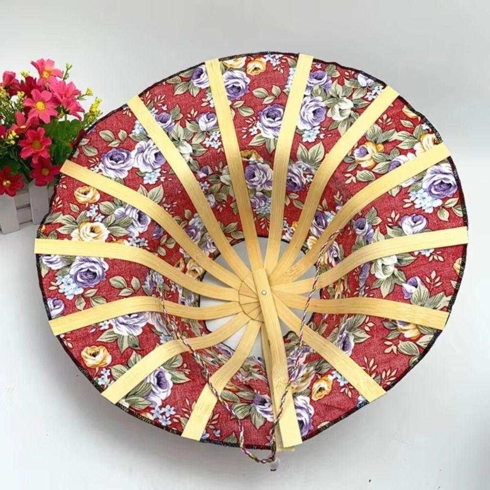 Floral Printed Fan Sun Hats Foldable Bamboo Sunscreen Cap Women Sunhat Folding Fan Hat  for Travel