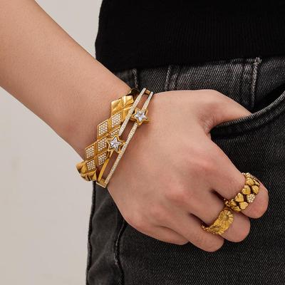18K Gold-Plated Geometric Zircon Diamond Bracelet In Stainless Steel