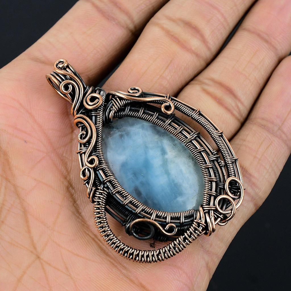 Moonstone 999 Copper Wire Wrapped Pendant, Handmade Gemstone Pendant, Gift For Mom Antique Jewelry