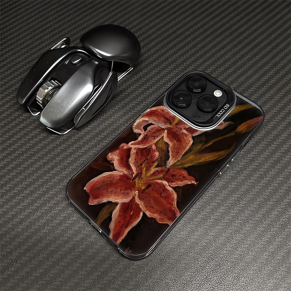 Dunkles Ölgemälde Rote Lilie Druck Klare Handyhülle für iPhone 17 16 15 14 13 12 11 Pro Max Kratzfeste Schutzhülle Funda