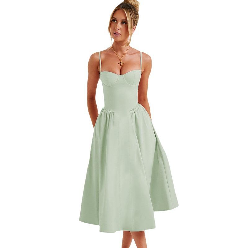 European American Women's Spring/Summer 2026 Sexy Spaghetti Strap Open-Back Slimming Dress