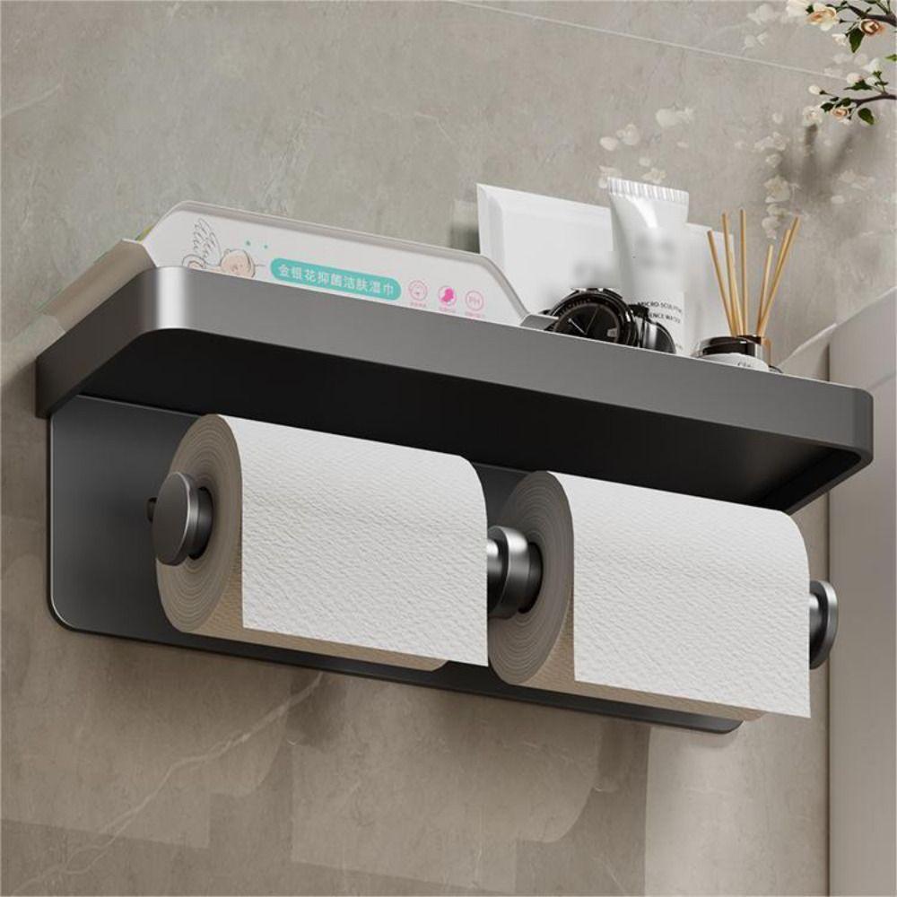 Rustproof Tissue Rack Aluminum Zinc Zinc Alloy Dual Roll Dispenser Sturdy Paper Roll Storage Shelf Apartment