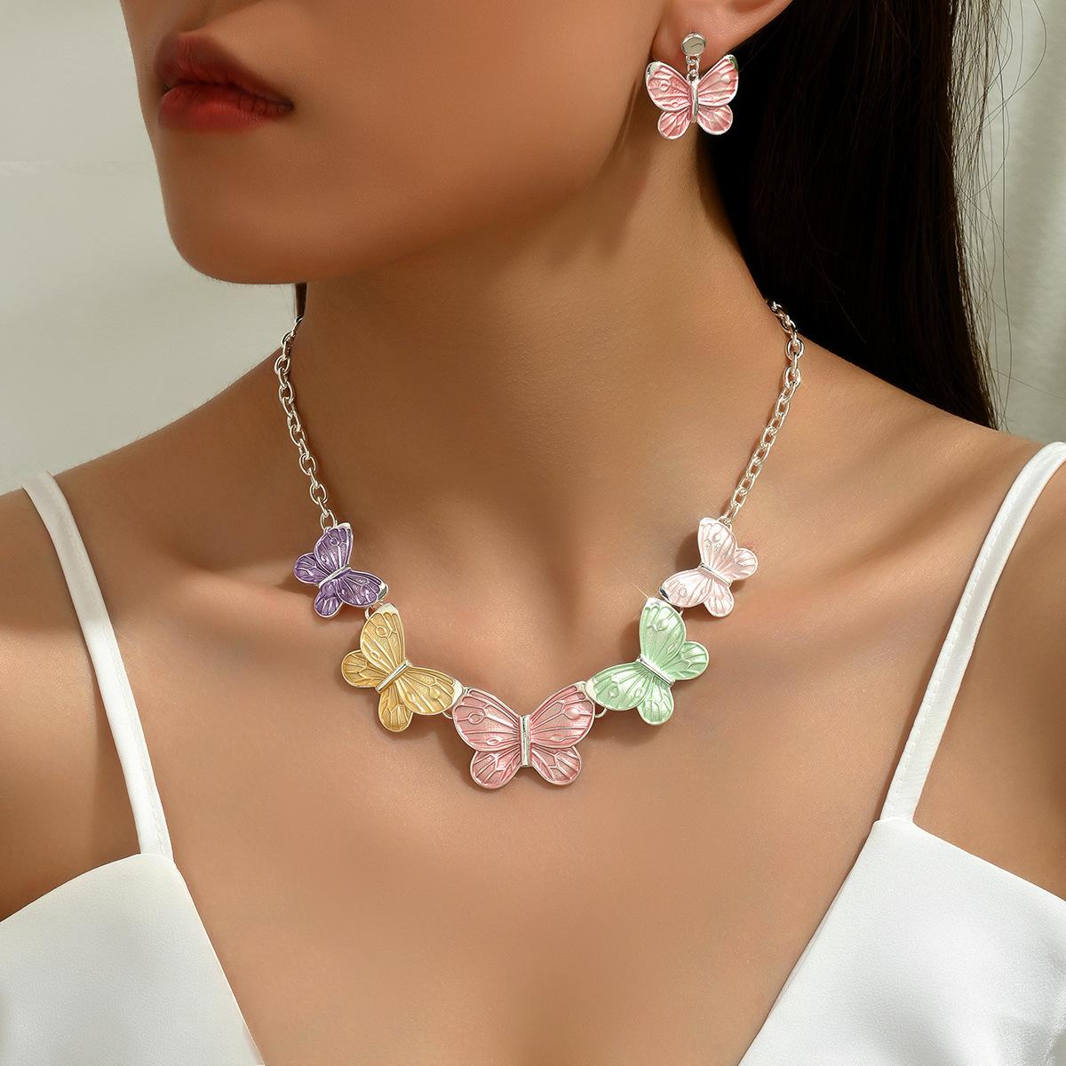 

Модный дизайн капель масла ретро ожерелье серьги комплект бабочка премиум ожерелье универсальные серьги