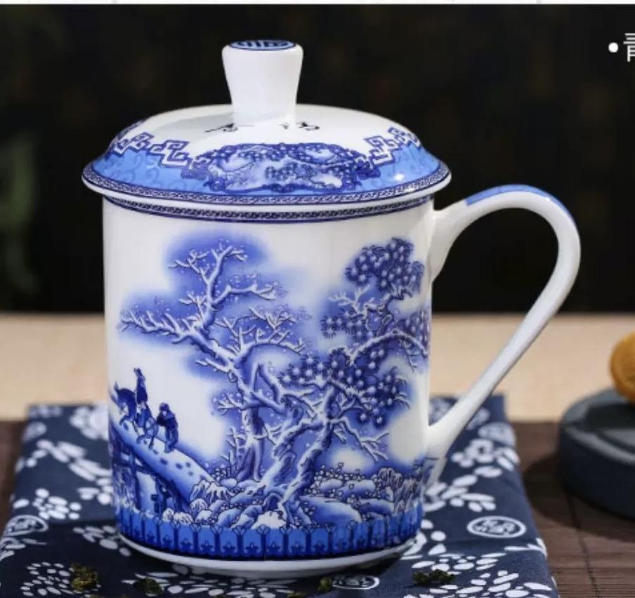 500ml Chinese Style Bone China Jingdezhen Blue and White Porcelain Tea Cup Office Drink Cup Travel Teaware