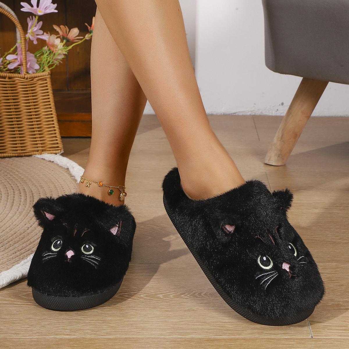 

Зимние Нескользящие Милые Тапочки с Котиками, Плюшевые Теплые Хлопковые Тапочки для Пар 40-41 чёрный