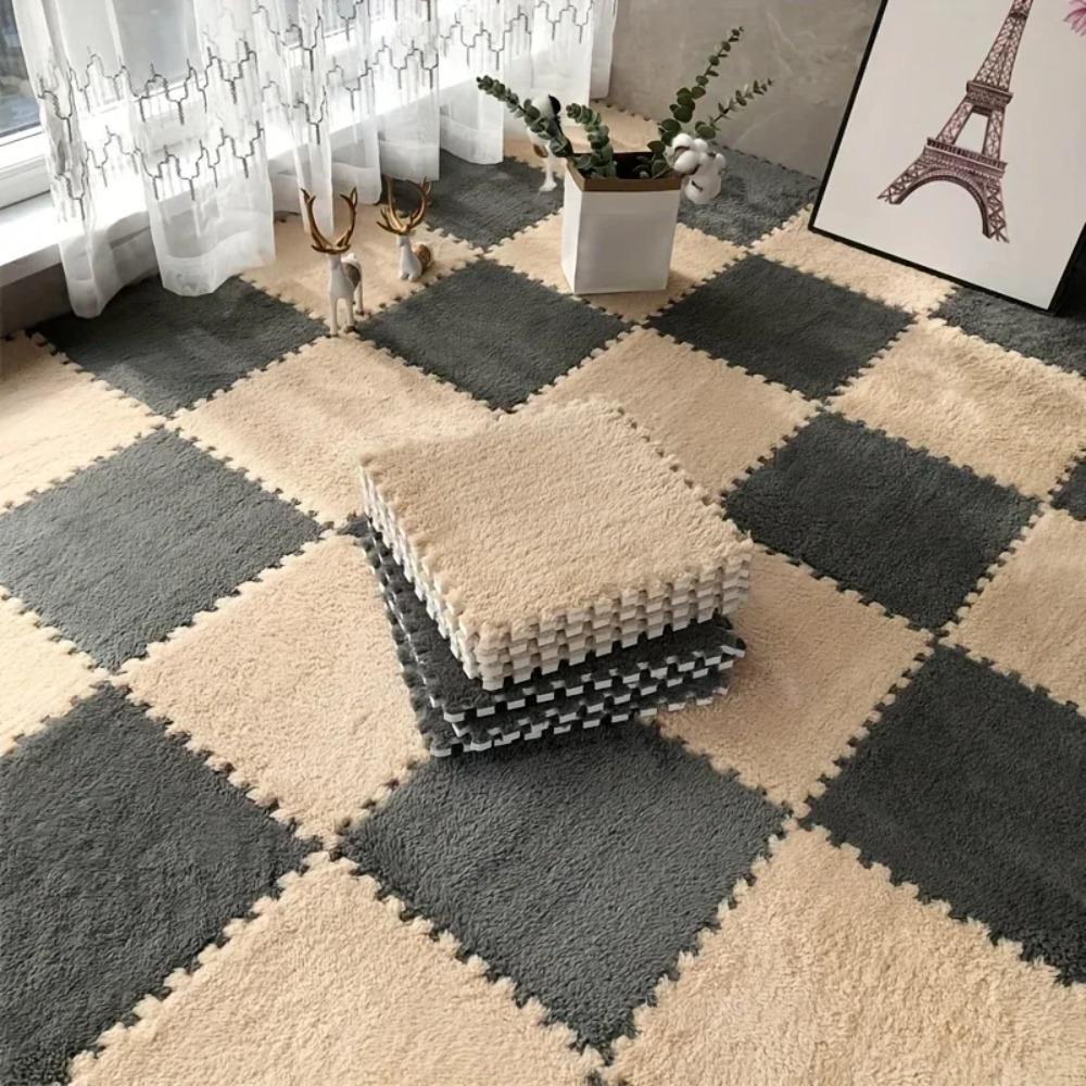 24PCS Solid interlocking foam mat - non slip EVA bedroom crawl floor mat living room decorative carpet