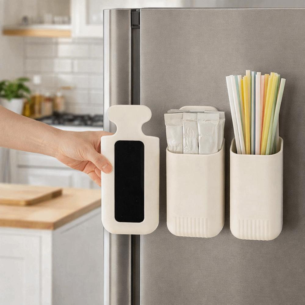 Punch-free Magnetic Storage Box Plastic Wall-mounted Storage Box Drinking Straws Dispenser  Cabinet