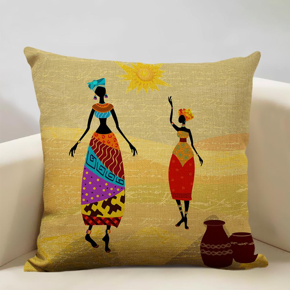 African Oil Painting Cushion Cover Dancing Girl Art Painting Sofa Decorative Pillowcase Home Living Room Pillow Cover 45x45cm