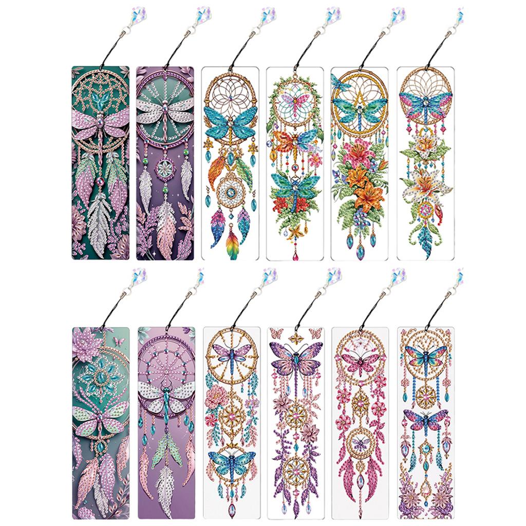 12Pcs DIY Diamond Art Bookmark with Crystal Pendant Water Diamond Art Bookmark for Readers Home Office Book Decor & Gift Idea