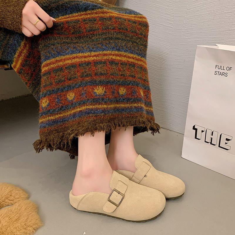 Doudou Shoes Autumn And Winter One-Pedal Lazy Shoes Versatile Flat-Soled New Birkenstocks Women'S Suede Large-Size Annual Single Shoes