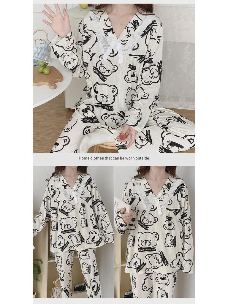 Women's Plus Size Cute Sweet Princess Pajamas - Long-Sleeved Trousers for Spring & Autumn 2024