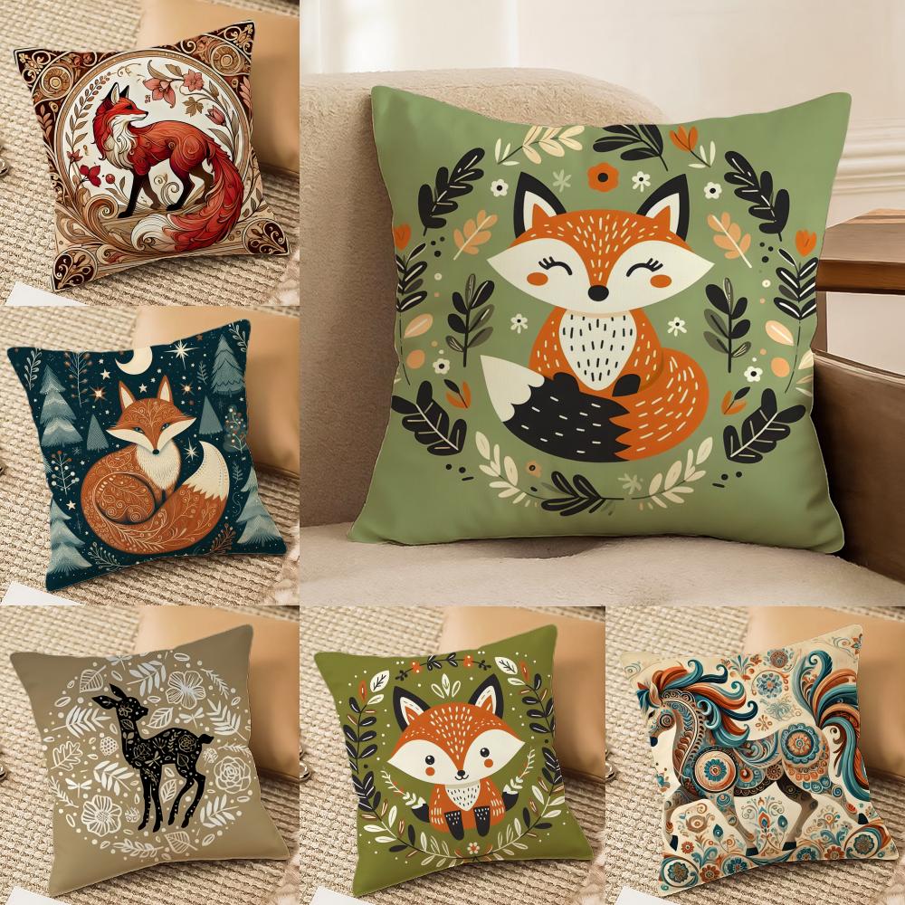 Animal And Natural Floral Prints Pillow Case Double-Sided Plush Sofa Cushion Covers Organic Breathable Invisible Zipper