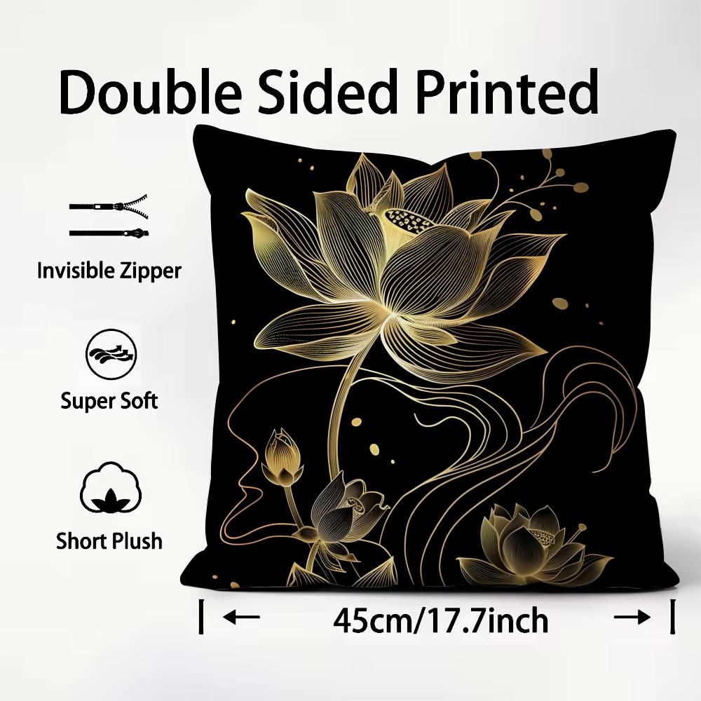 

Golden Lotus Luxury Cushion Cover Plush Fabric Soft DoubleSided Printed Sofa Warm Winter Home Child Gift Pillow Case 30x30cm