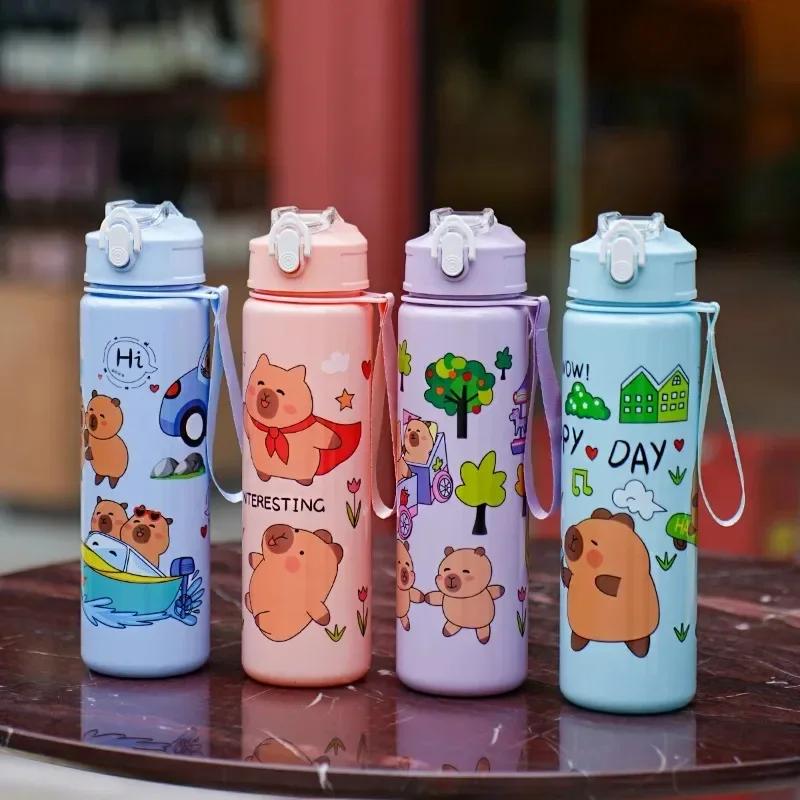Capybara Straw Mug Cute Cartoon Portable Water Bottle with Carrying String for Kids Children Water Cup High Value Design