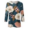 Women's Fashion Casual Round Neck Three-quarter Sleeve Retro Floral Print T-shirt Top
