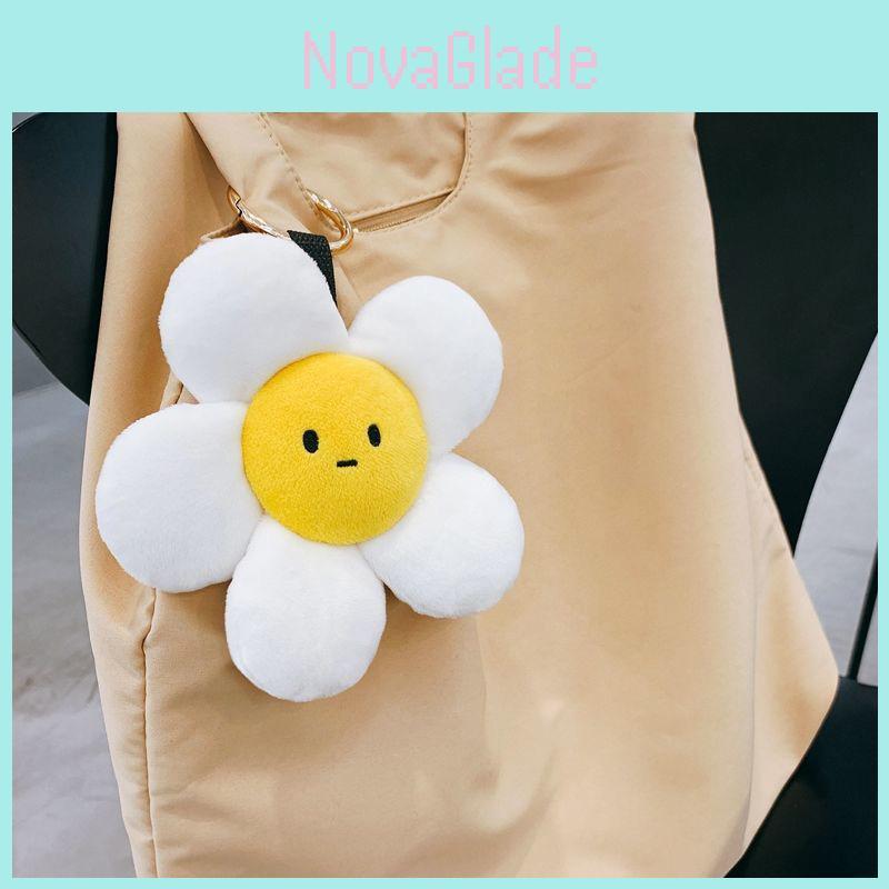 Cute Sunflower Plush Keychain Doll For Decorating And Hanging, White Color, 14cm/5.12in Height