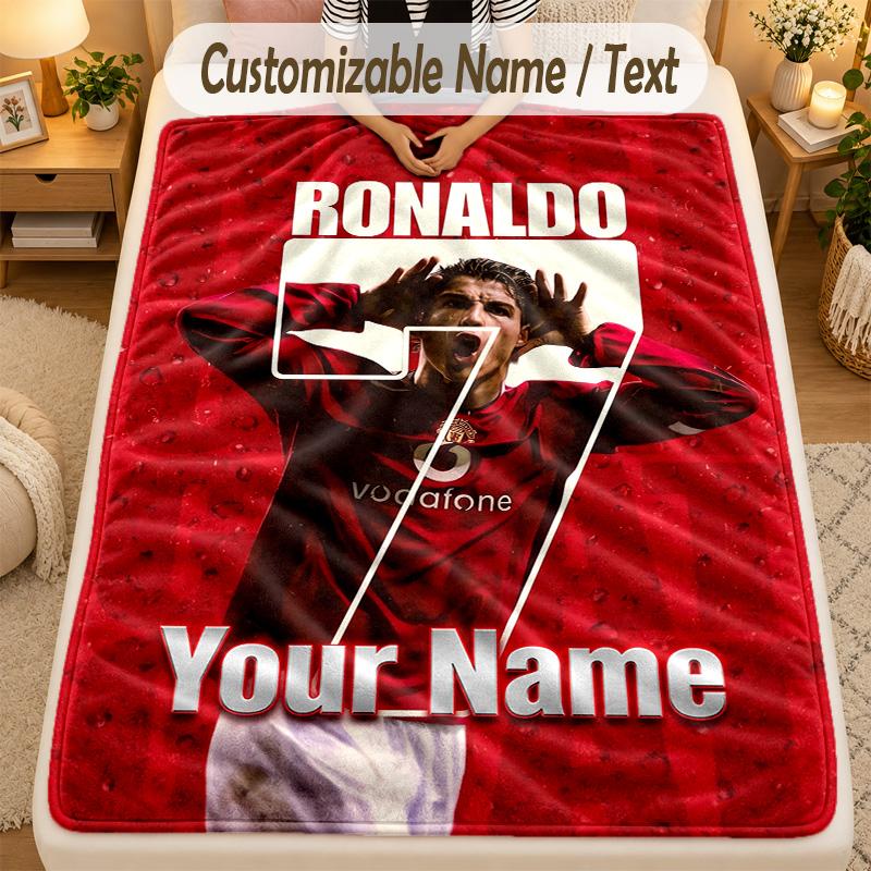 Flannel BlanketCristiano Ronaldo Custom Name Text Personalized Soft Warm Throw Blanket Home Decor Gift