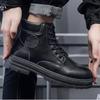 Men's Tactical High-Top Cowboy Boots Chunky Sole Non-Slip Workwear Ankle Boots Trendy Versatile Streetwear Sneakers for Men