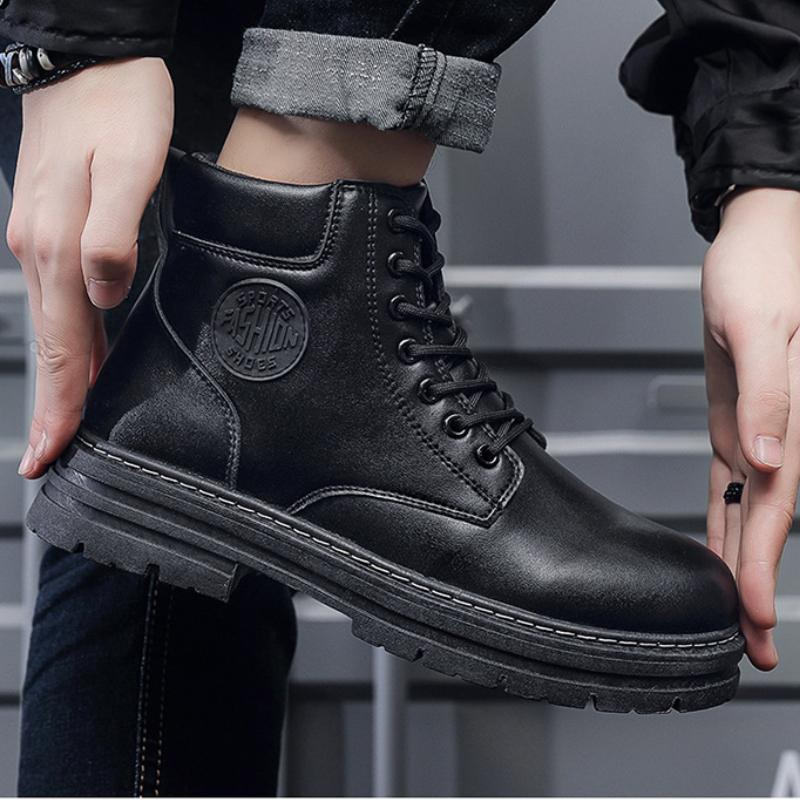 Men's Tactical High-Top Cowboy Boots Chunky Sole Non-Slip Workwear Ankle Boots Trendy Versatile Streetwear Sneakers for Men