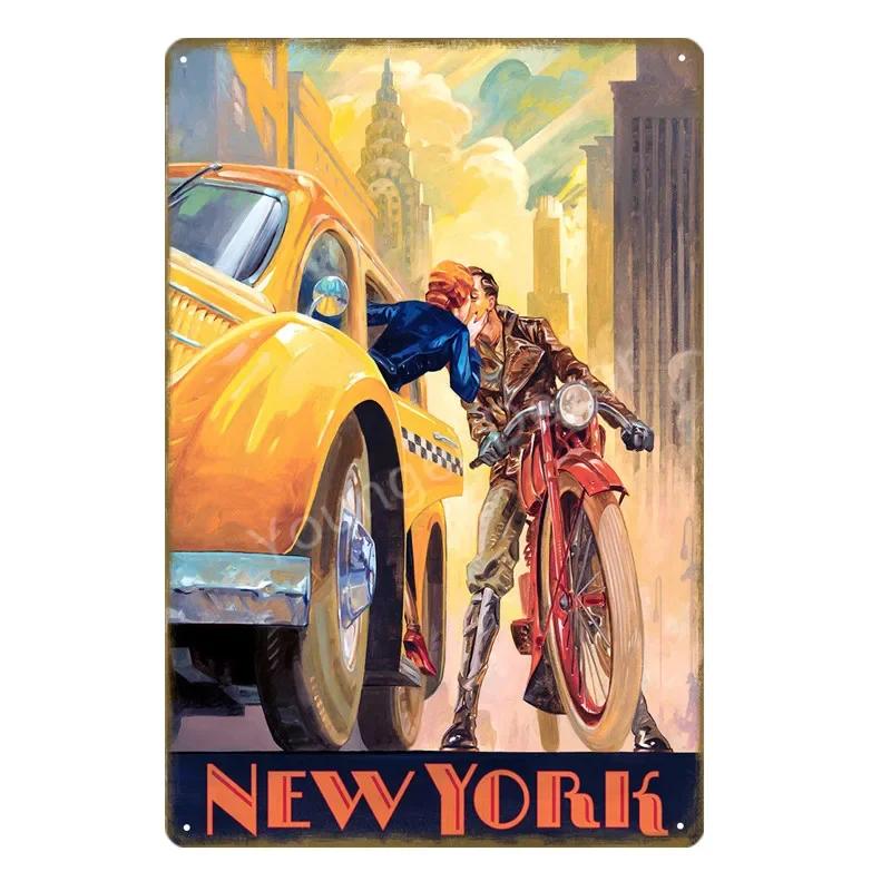 Vintage American Cities Travel Metal Signs  New York Alaska Ohio Washington  Wall Decor Poster  Retro Home Decor Sticker Paintin