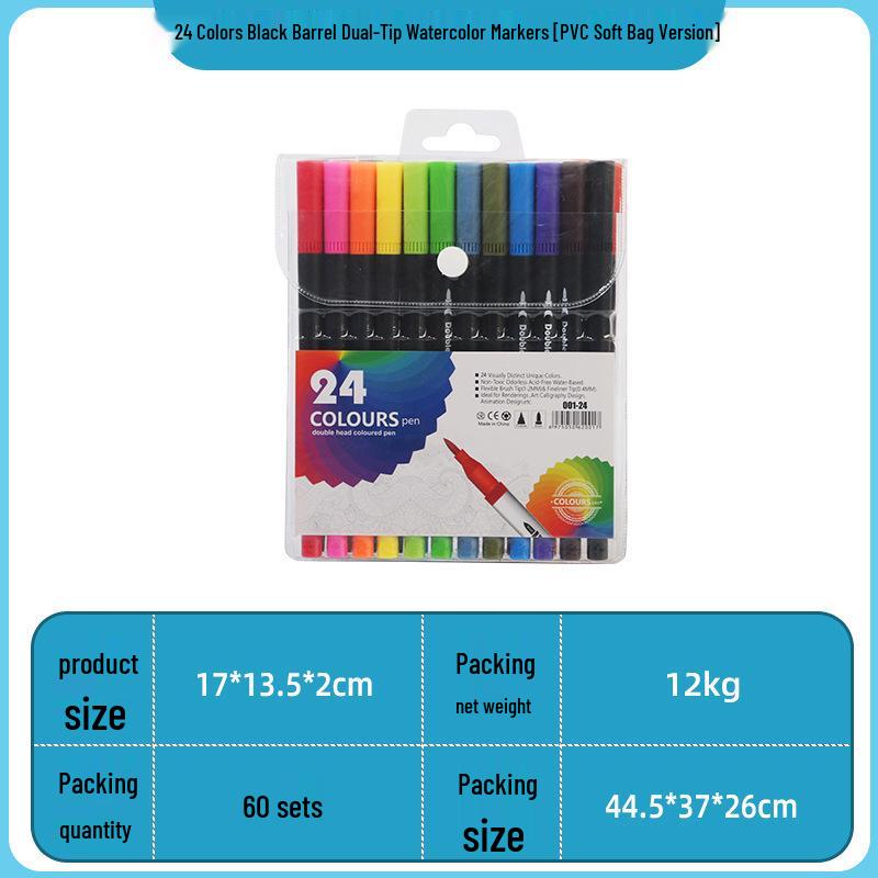 Double-Ended Watercolor Pens for Children - Soft Tip, Water-Based, Vibrant Colored Markers
