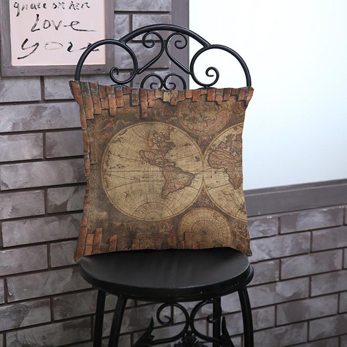 Vintage Ocean Map Pattern Cushion Cover Retro World Nautical Maps Cotton Linen Sofa Decoration Throw Pillow Case Cojines