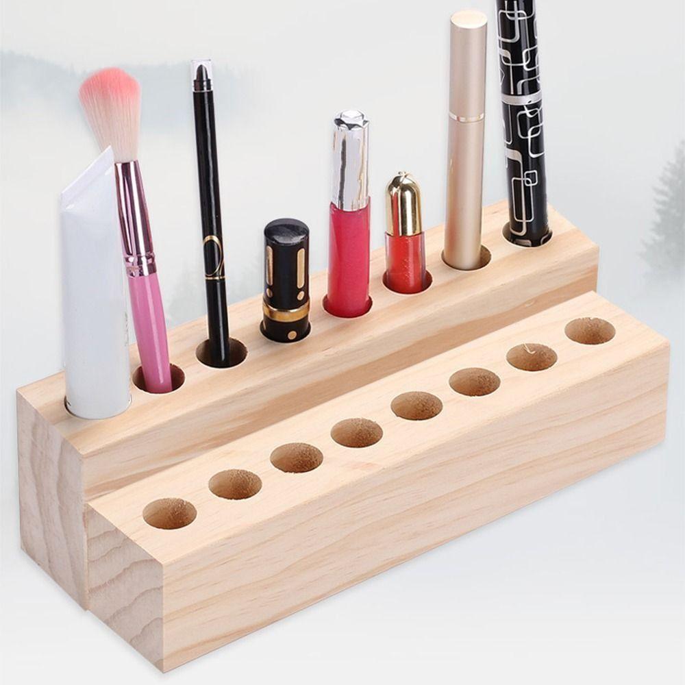 Creative Wooden Pen Holder Household Makeup Brush Holder Natural Brush Display Case  Storage Stand