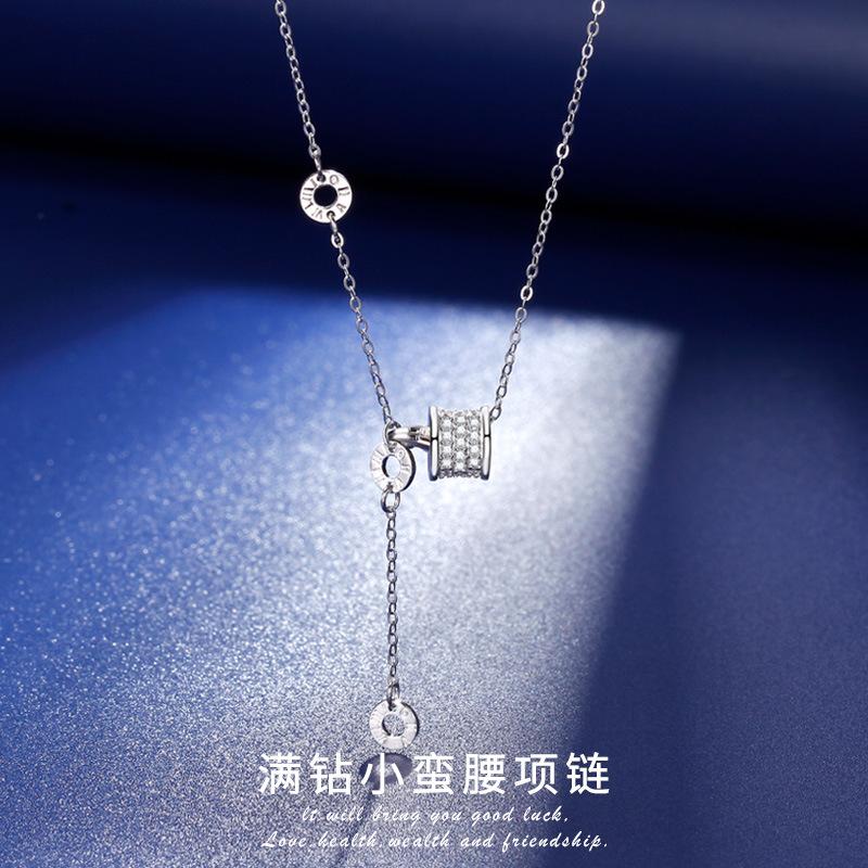 Small Waist Full Diamond Necklace Women's Round Pendant Niche High-end Korean Version Pendant Fashion Jewelry