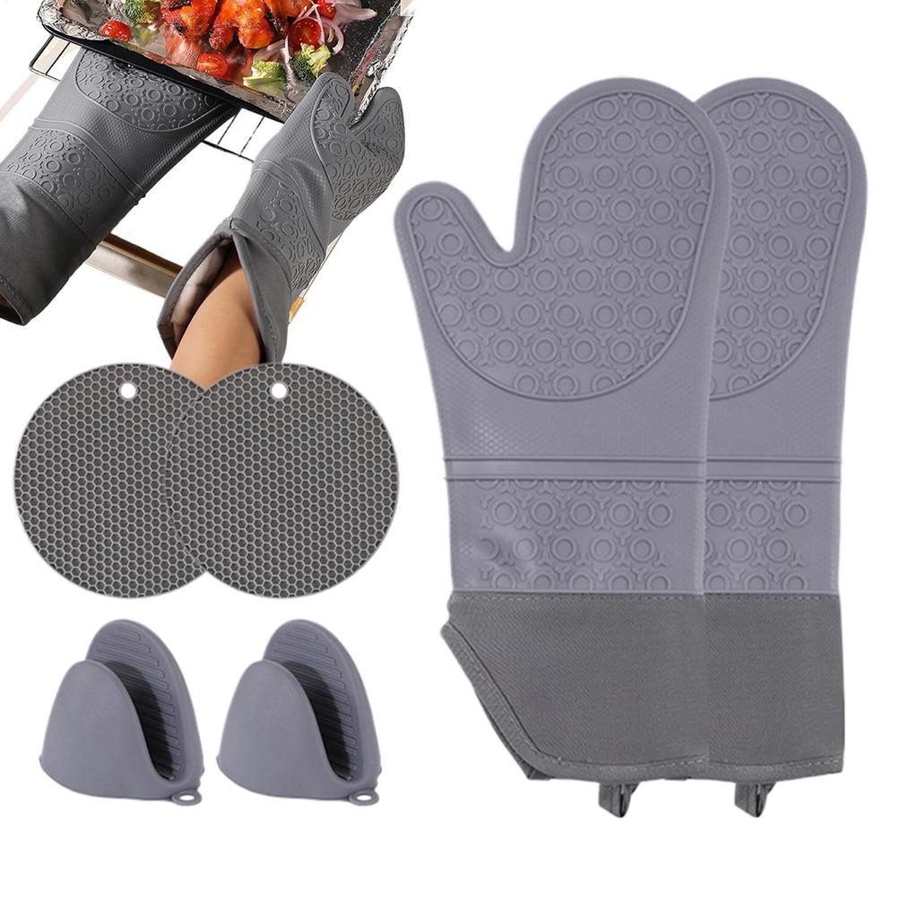 Oven Mitts and Pot Holders Sets for Kitchen Silicone Oven Gloves High Heat Resistant Non-Slip Potholders Hot Pads