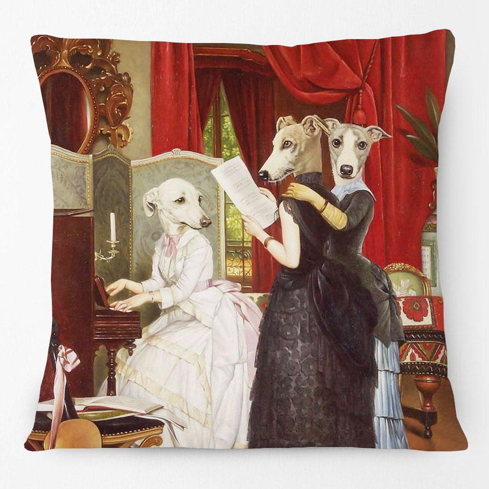 European Vintage Retro Oil Paintings Poodle Dachshund Dog Cat Print Decorative Sofa Throw Decorative Cushion Cover Pillow Case