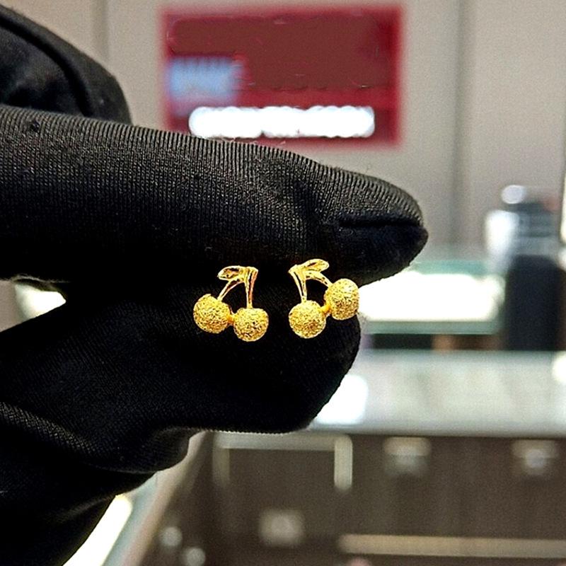 

S925 Sterling Silver Gold-Plated Frosted Cherry Drop Earrings - Cute, Sweet, and Versatile for Women 925 Silver