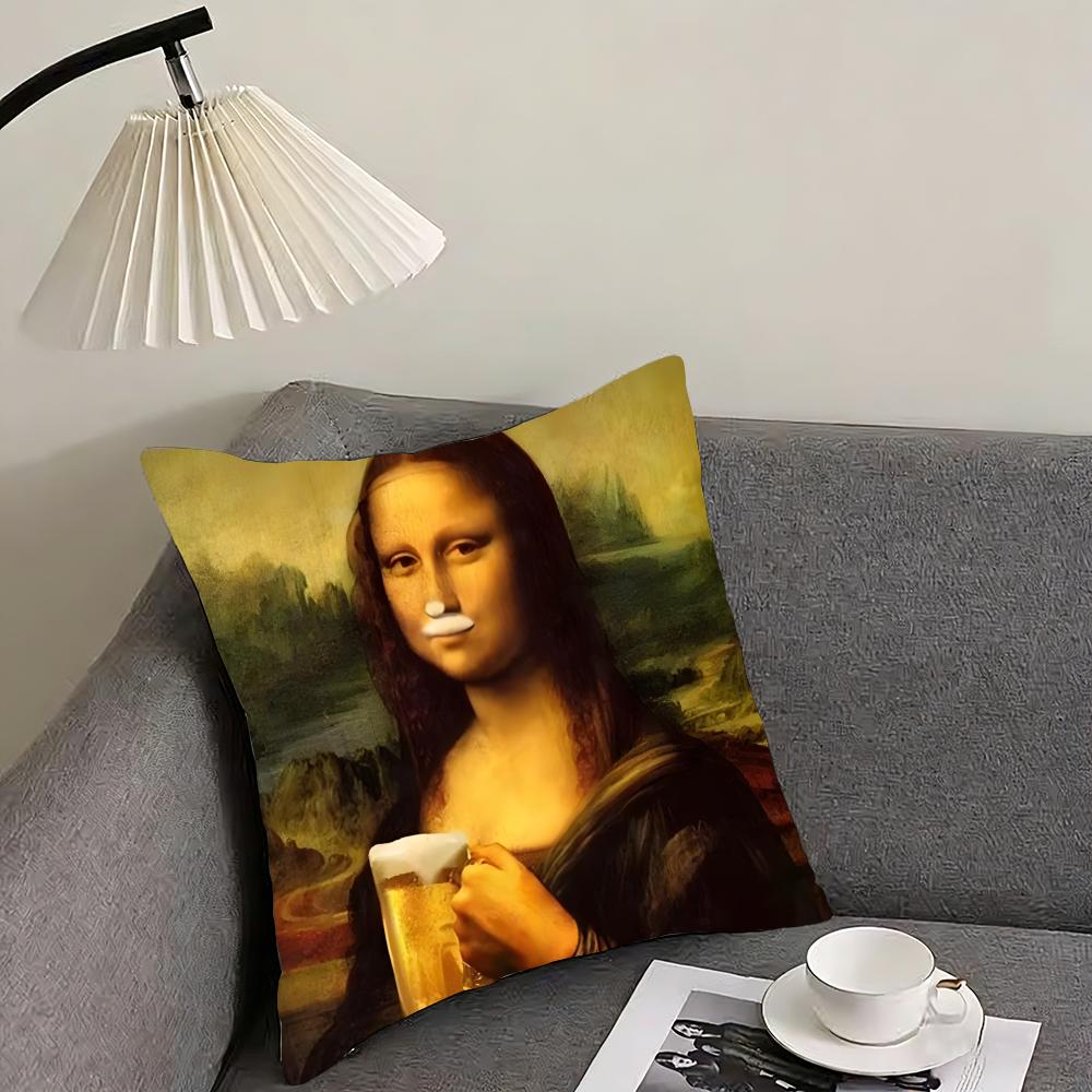 Modern Art Funny Mona Lisa Cushion Cover Pillowcase Ultra Soft Skin Friendly Fabric Cloud Like Comfort Concealed Zipper