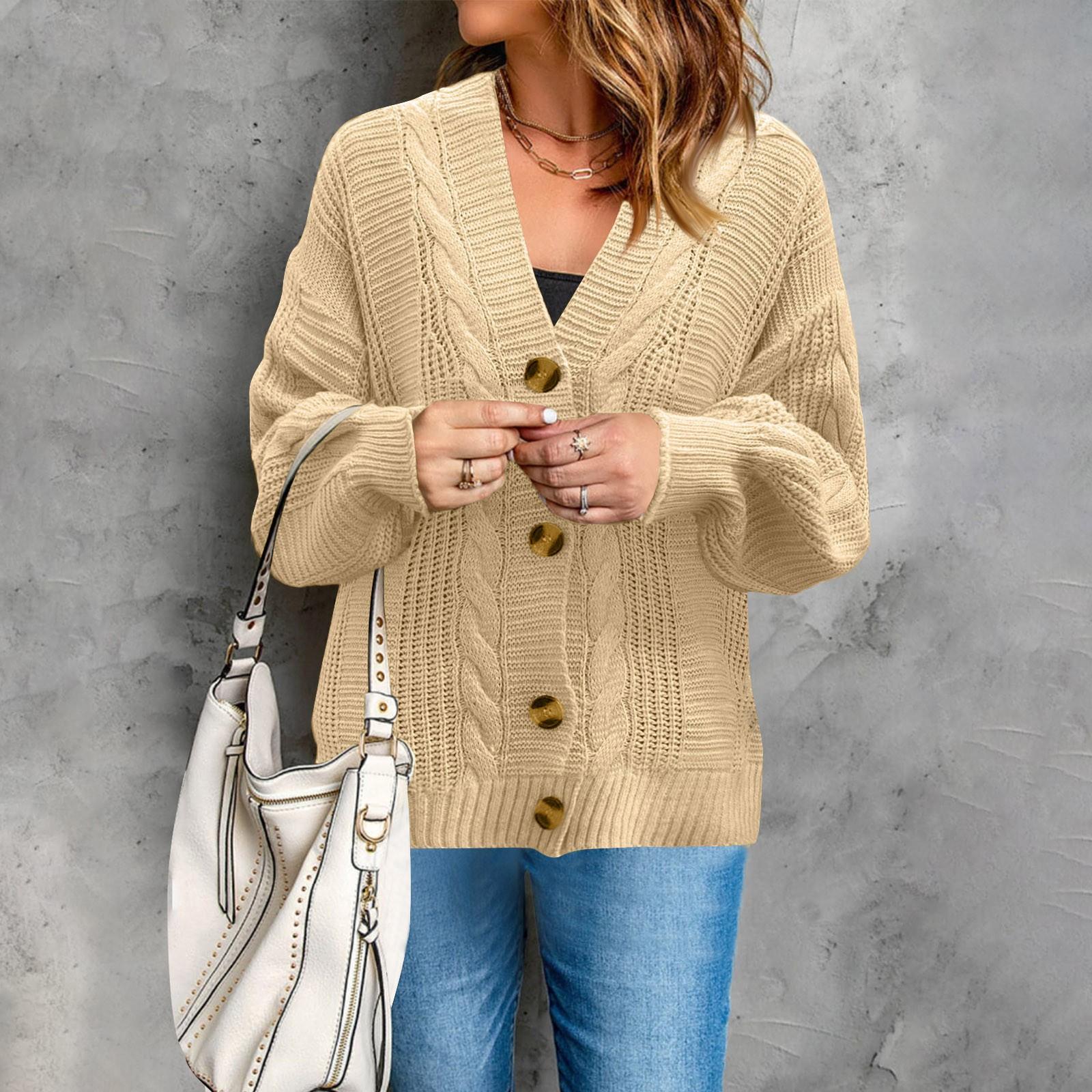 

Женский модный свободный однотонный вязаный свитер средней длины, куртка-кардиган XL бежевый