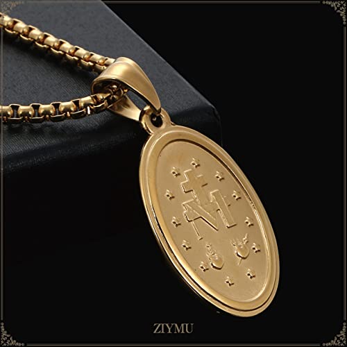 ZIYMU Virgin Mary Miraculous Medal Pendant Necklace with Venetian Chain, 50cm, Gold, Men's, Zm-p-051g