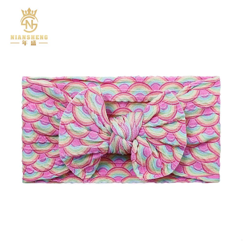 

Spring Jacquard Double-Line Nylon Headband with Printed Bow for Babies