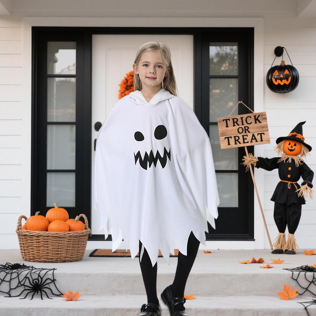 Alaiyaky Halloween Ghost Costume for Luminous Cute Devil for Boys and Parties Kids, Horror, Cloak, Poncho, White, One-Piece, Costume, Girls, Events,