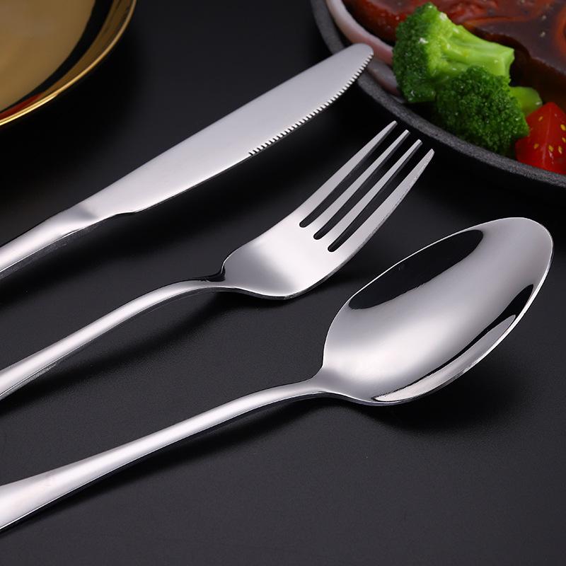 Stainless steel tableware, knives and forks, spoons, western food steak knives and forks, household thickened pointed spoons, round spoons, supplies