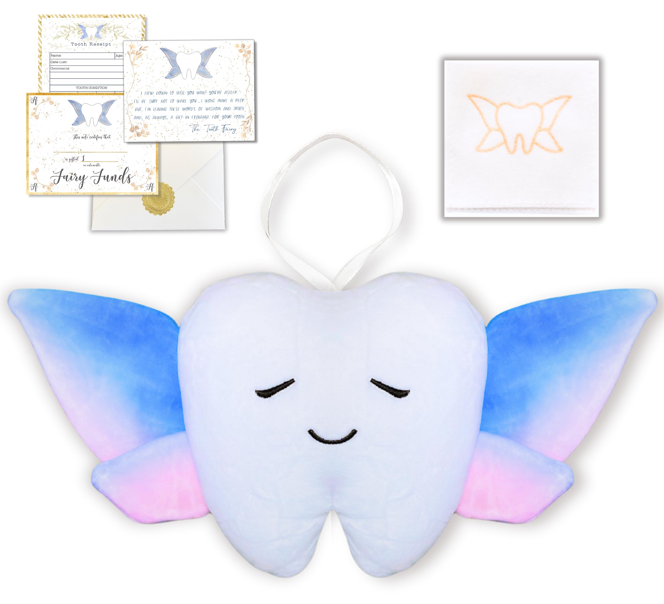 

20 Moments of Tooth Squishie Tooth Fairy Pillow with Pocket and Invite the Tooth Fairy Tooth Fairy Tooth Holder Plush Toy Poem, -