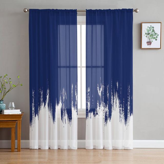 

Синие абстрактные цвета, прозрачные шторы для гостиной, спальни, домашний декор, кухня, тюль для окон, вуаль, шторы 135W x 137H(cm)