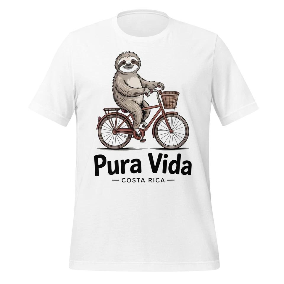 Funny Sloth Riding Bike Pura Vida Costa Rica Graphic T-Shirt S