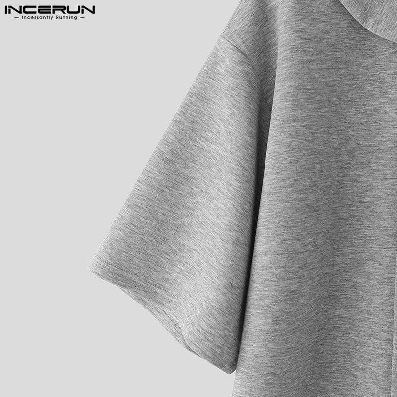 INCERUN Oversized Summer Men Tie Up Patchwork Short Sleeve Solid Casual Loose T-shirts