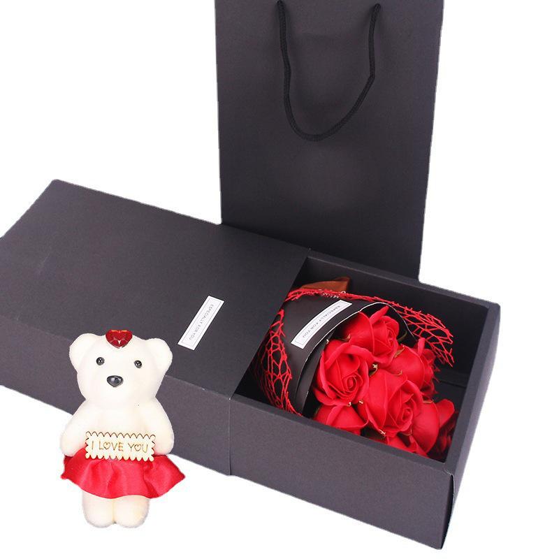 Valentine's Day Creative Gift Box: Soap Rose Flowers with Bear for Birthday