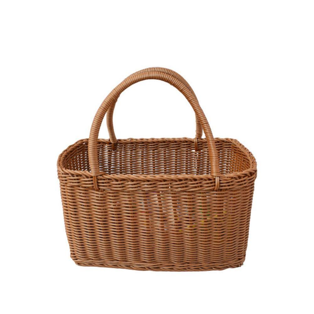 Rattan Woven Basket Rectangular Flower Basket Storage Basket Picnic Basket  Vegetable
