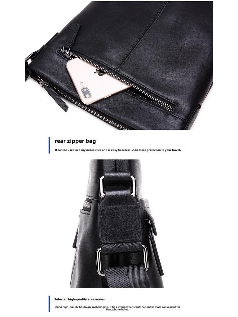 Shihua Eden Men's Genuine Leather Vertical Shoulder Messenger Bag - Trendy Korean Business Casual Backpack