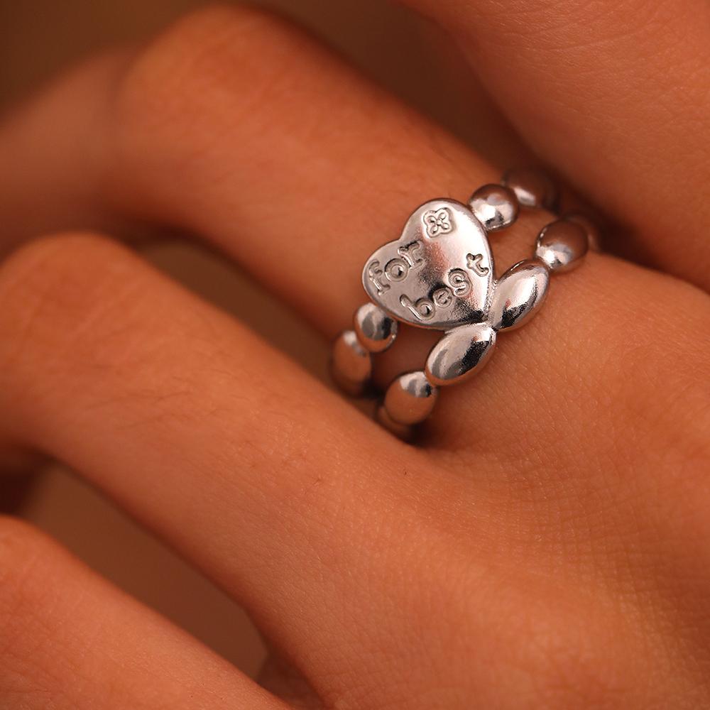 Stainless Steel Heart Ring Open Adjustable Women's Ring Mother's Day Valentine's Day Gift for Lover