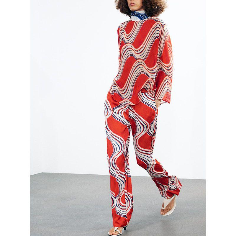 Retro Bowknot Decoration Print Shirts 2183051 Comfortable Print Pajamas Style Pants 2183052