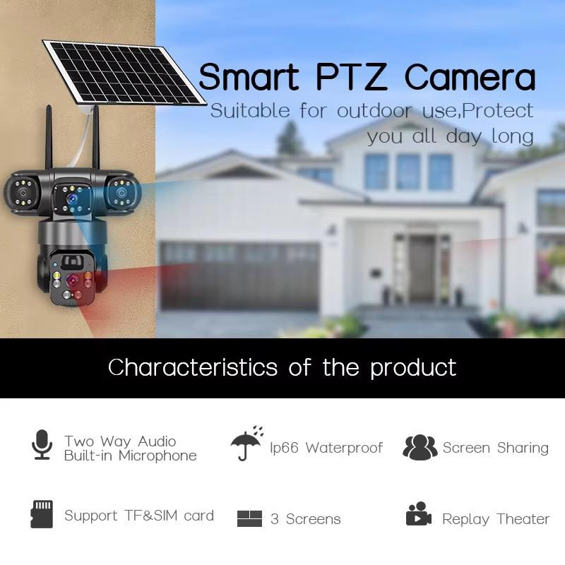 V380pro Solar Wireless HD 9MP 4G Home Camera with Three Lenses