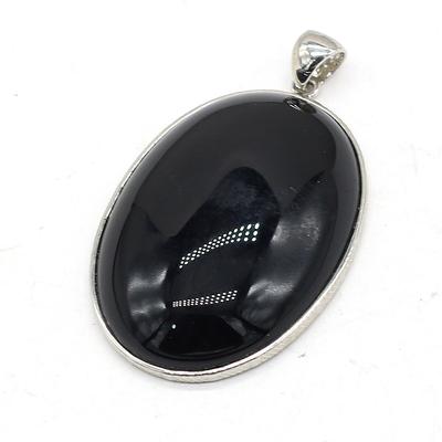 Natural Stone Pendant Necklace Jewelry Black Agate Egg Shape Trendy Elegant Gift Ideas Jewelry Lover Gifts