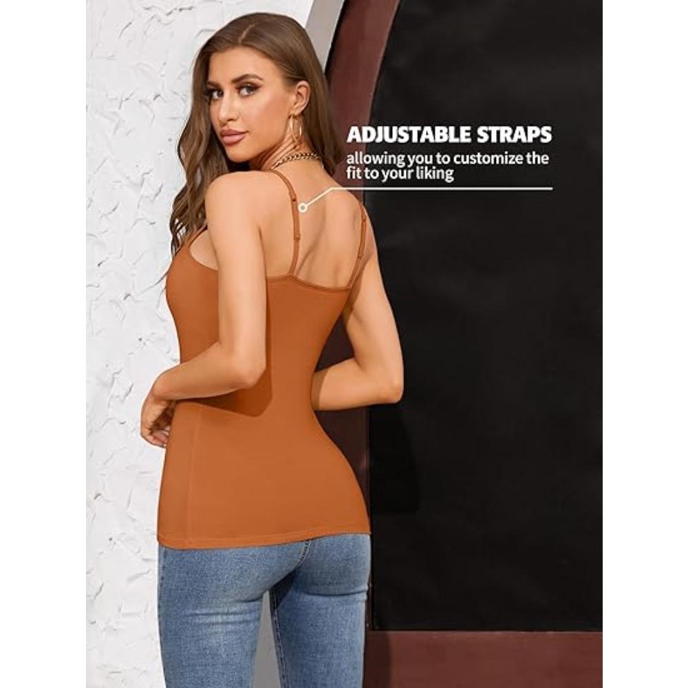 CHARMLEAKS Dames 3-pack Katoenen Camisoles met Ingebouwde Beha Effen Verstelbare Spaghettiband Tanktops(Geen gewatteerd)
